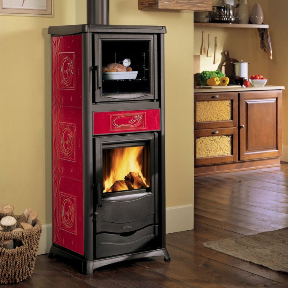 Италианска камина на дърва с фурна La Nordica Rossella Plus Forno Evo червена, 9.1kW | Сухи камини на дърва | Камини на дърва |