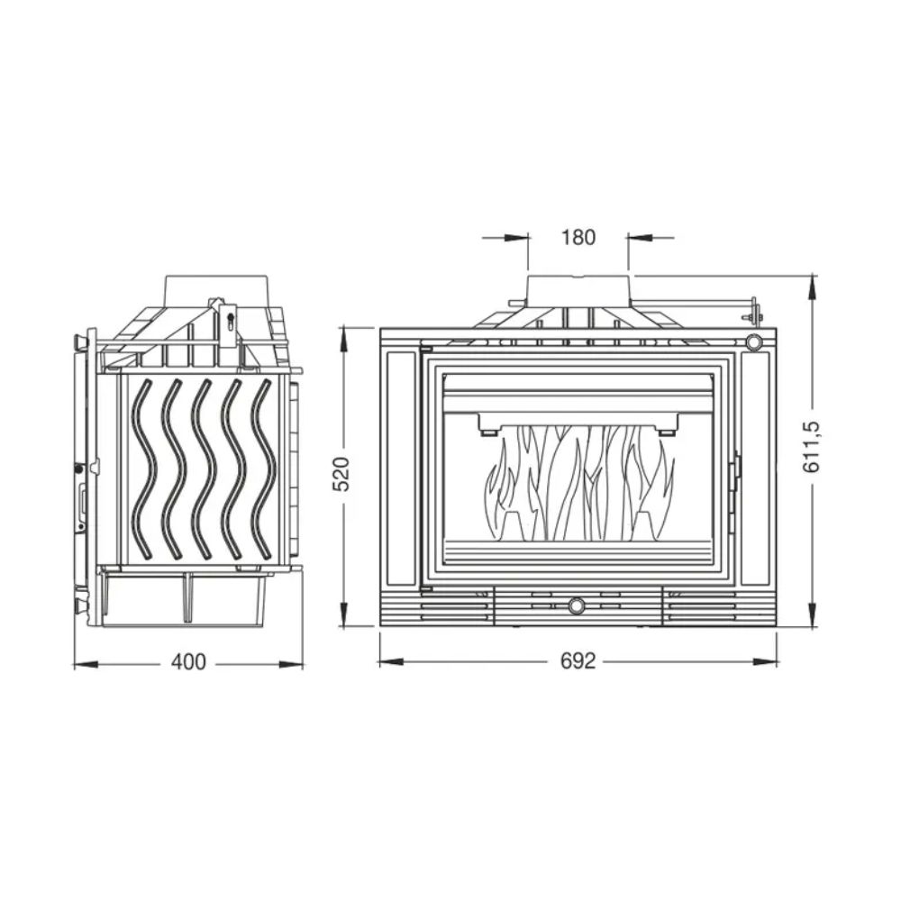 Камина за вграждане на дърва UNIFLAM 700 ECO с клапа, 8kW | Сухи камини за вграждане | Камини за вграждане |