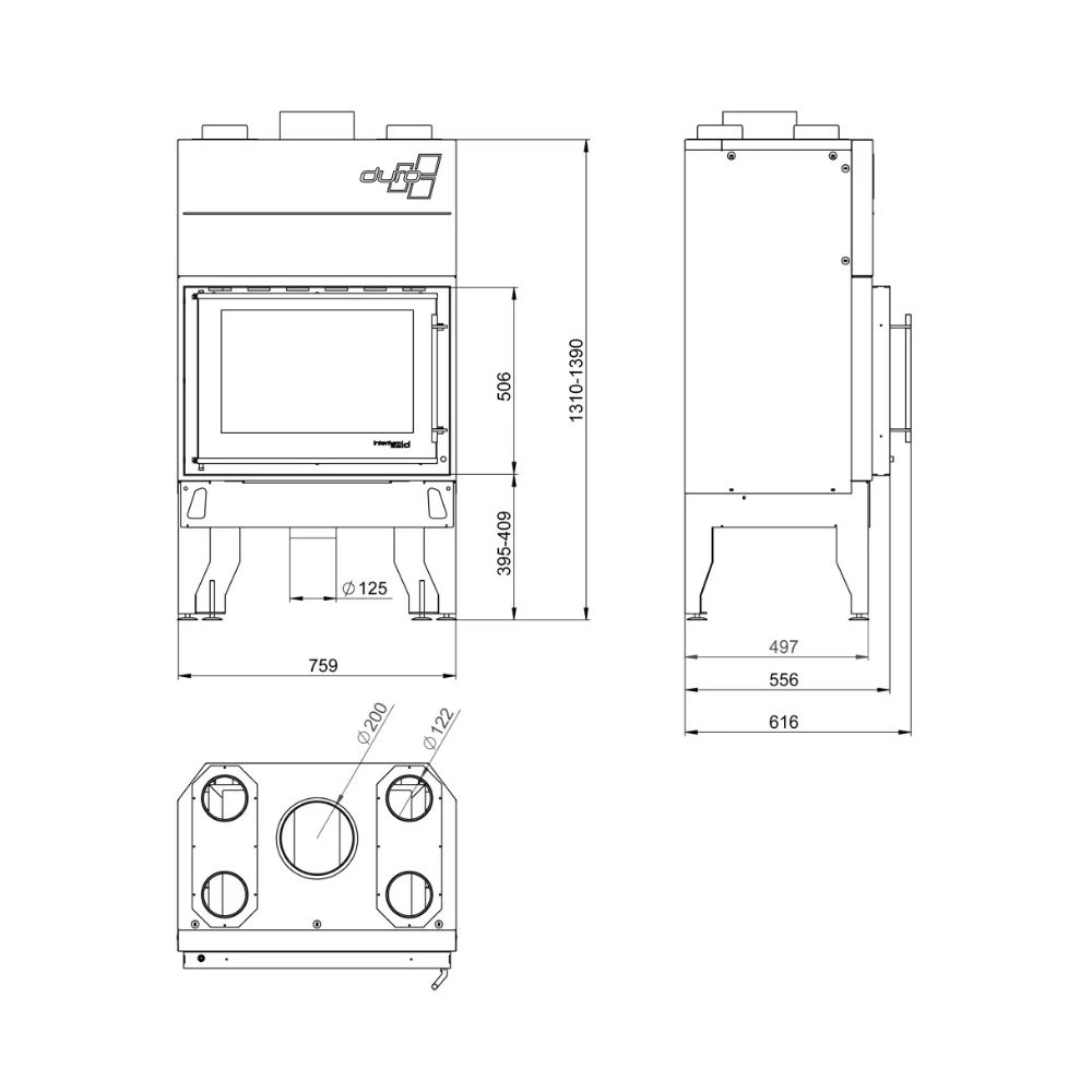 Камина за вграждане на дърва UNIFLAM 760 DURO с въздуховоди и подаване на въздух, 11kW | Сухи камини за вграждане | Камини за вграждане |